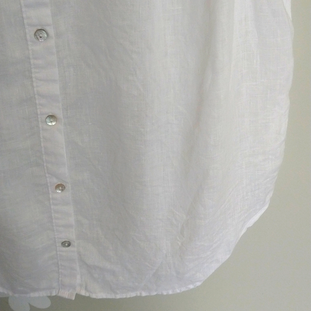 White 100% Linen Button-Front Sleeveless Top - Picture 4 of 9